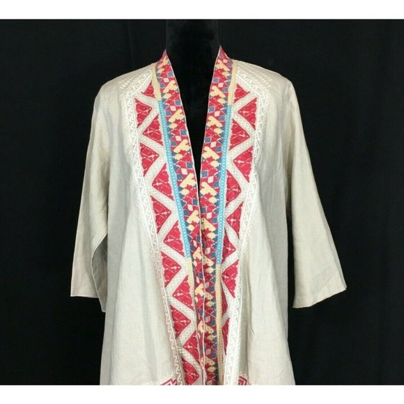 NEW Embroidered Drape Cardigan Jacket M Linen Boho - Picture 2 of 10